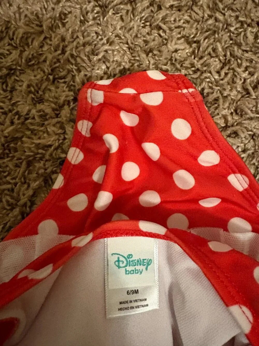 Disney Baby Minnie Mouse Swimsuit 6-9 Months Red White Polka Dots Tulle Skirt